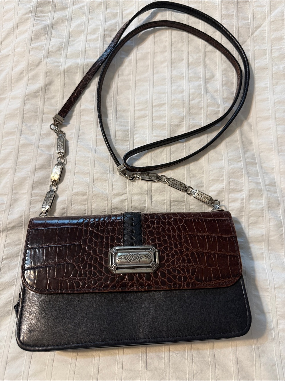 BRIGHTON Two-Tone Brown & Black Leather Crossbody Bag